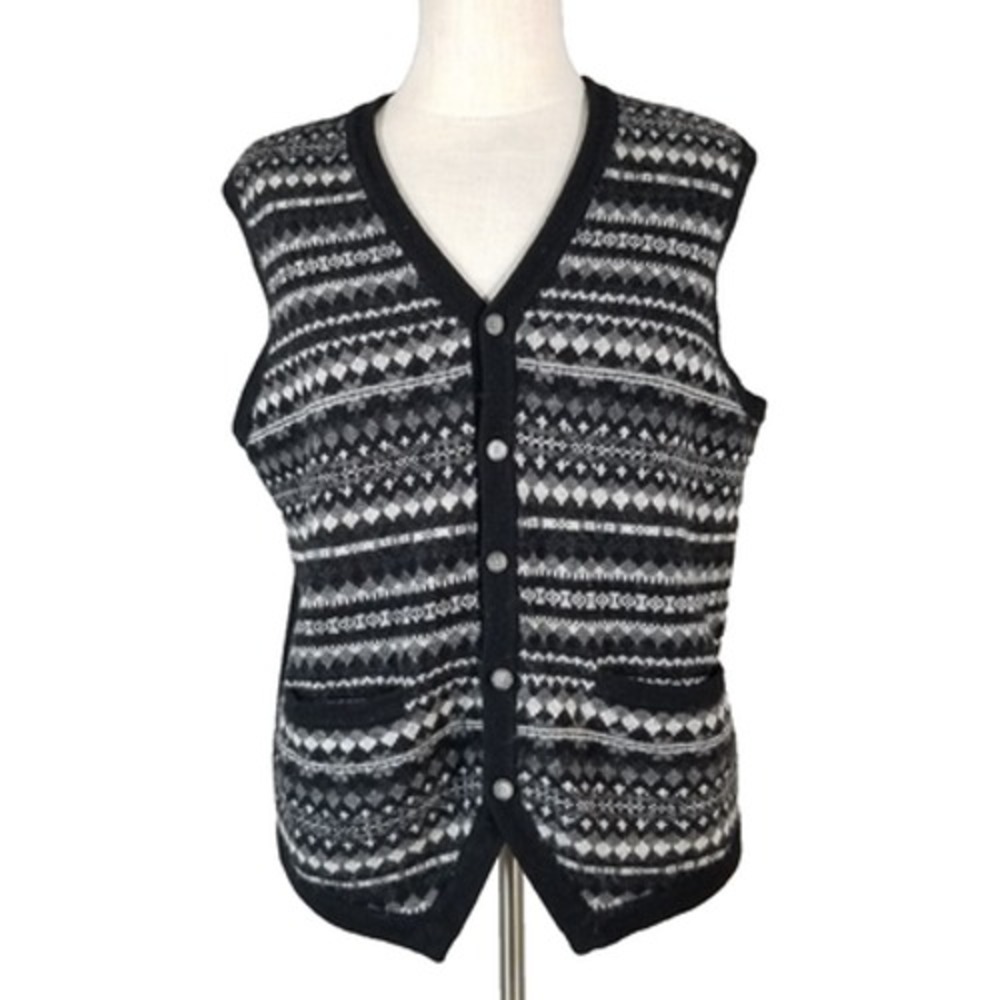 Jos A. Bank Reserve sweater vest men's large black wool blend luxury winter